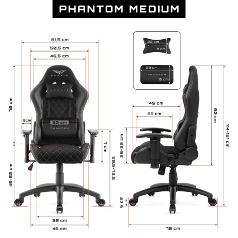 Materiałowy Fotel PHANTOM: Medium Size – Czarny Diamond White
